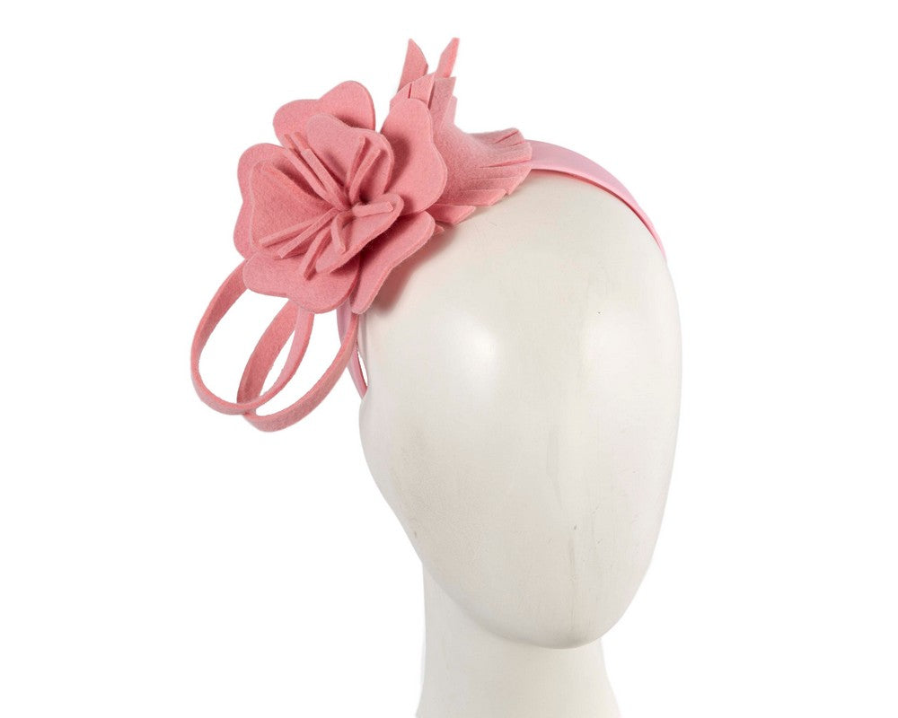 Pink felt flower winter fascinator by Max Alexander-0